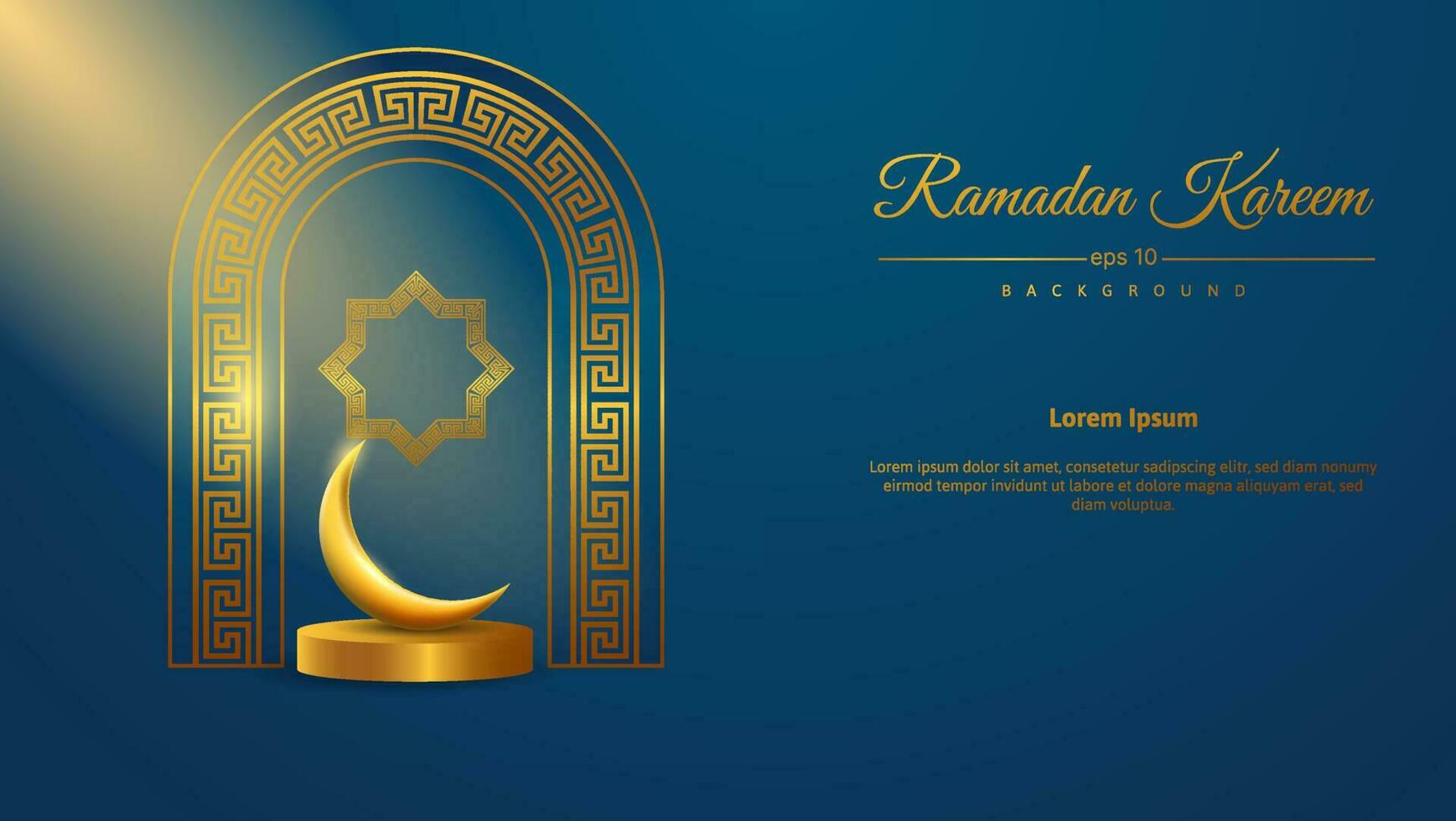 3d ramadan kareem fondo en azul y oro con luz.ilustración vectorial islámica vector