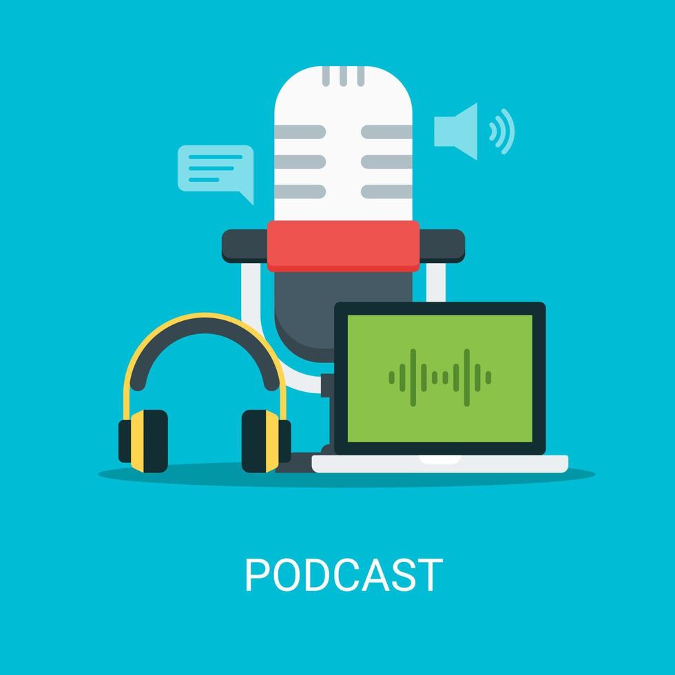 Podcast vector illustration concept in flat style. Suitable for web banners, social media, postcard, presentation and many more.