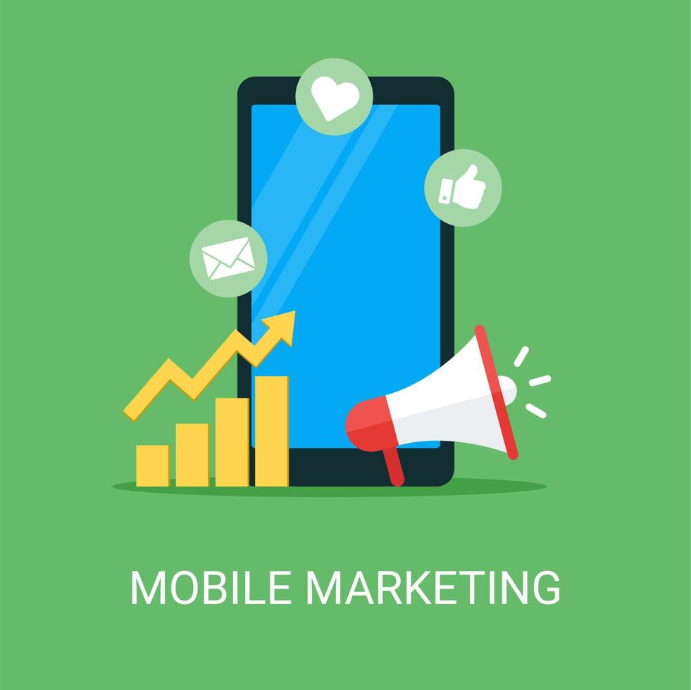 Mobile marketing vector illustration concept in flat style. Suitable for web banners, social media, postcard, presentation and many more.