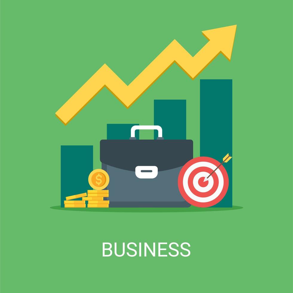 Business vector illustration concept in flat style. Briefcase, target, money, graph icon suitable for many purposes.