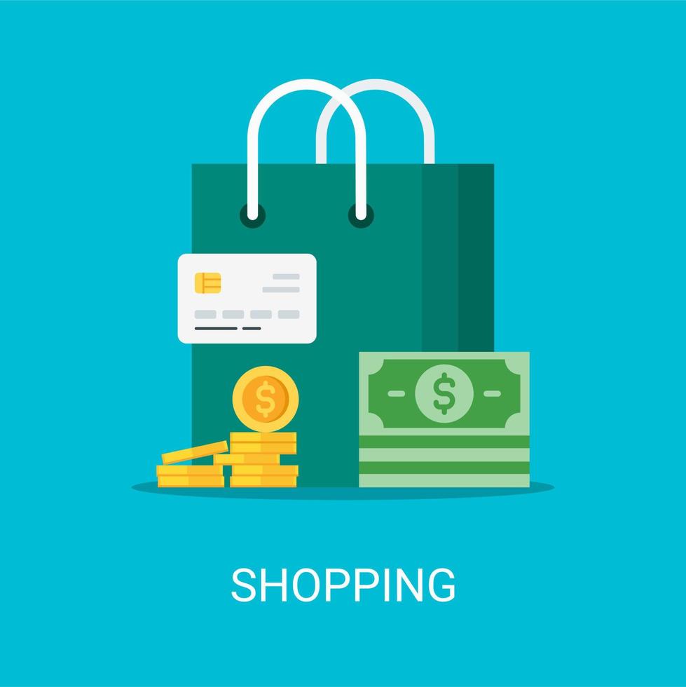 Shopping vector illustration concept in flat style. shopping bag, coin, money, card icon suitable for many purposes.