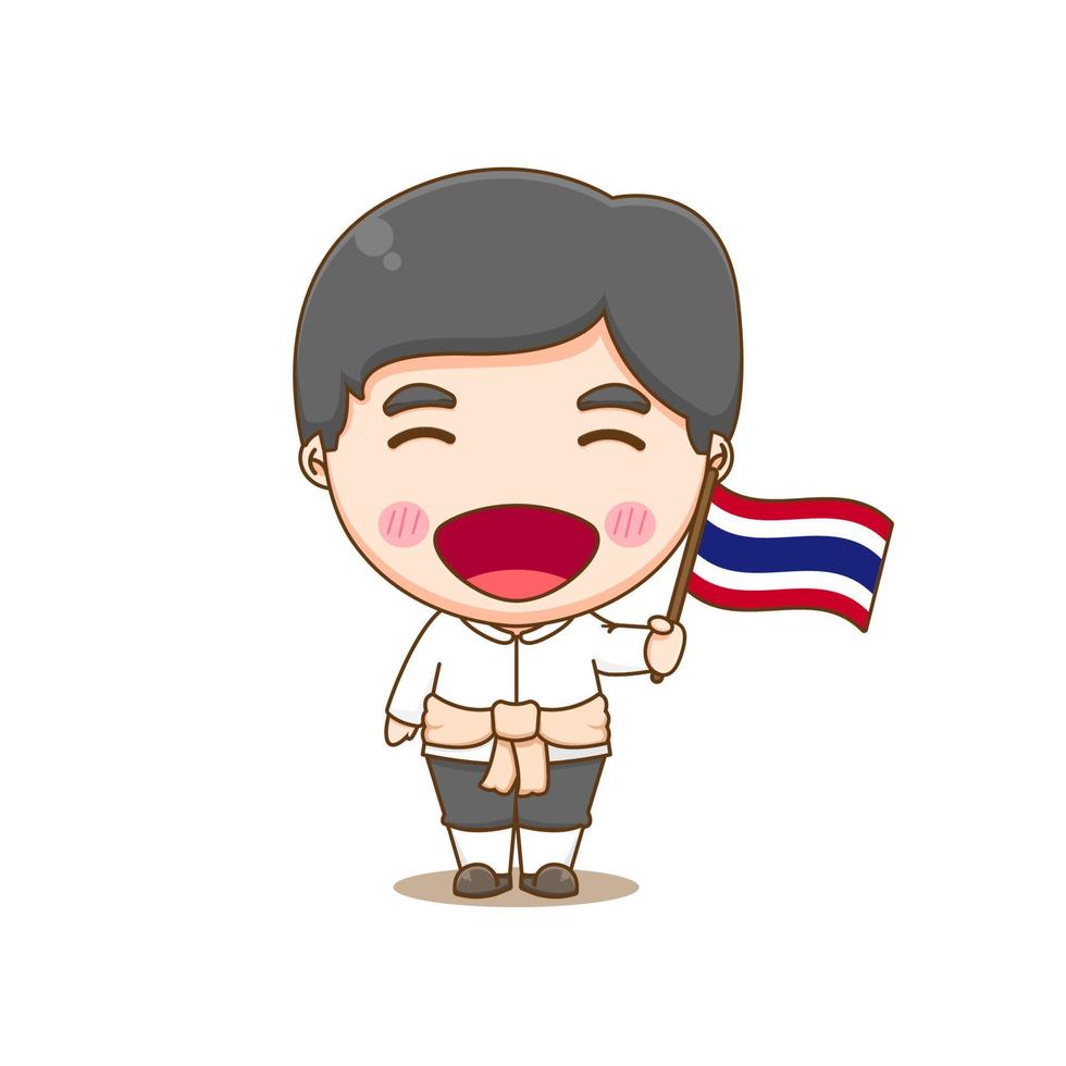 Cute Thailand boy wearing national with flag. Chibi cartoon character isolated background. vector