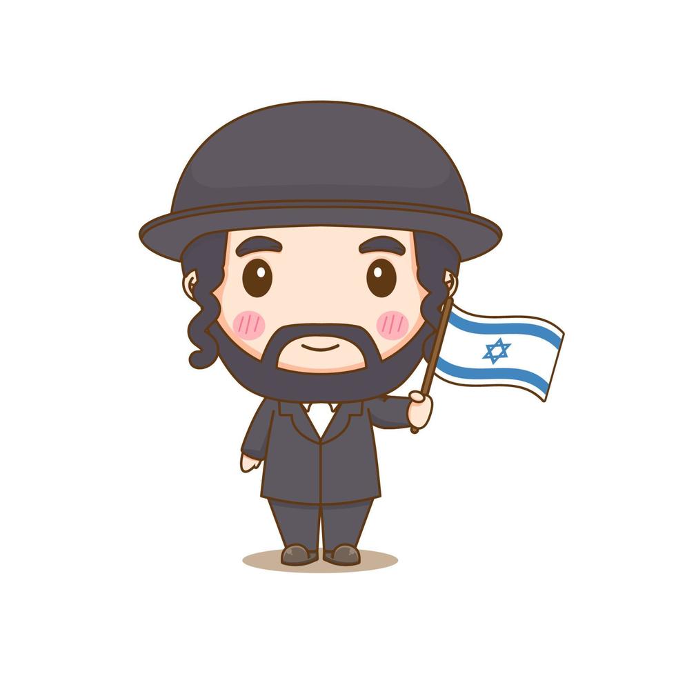 lindo niño de israel vistiendo nacional con bandera. fondo aislado del personaje de dibujos animados chibi. vector