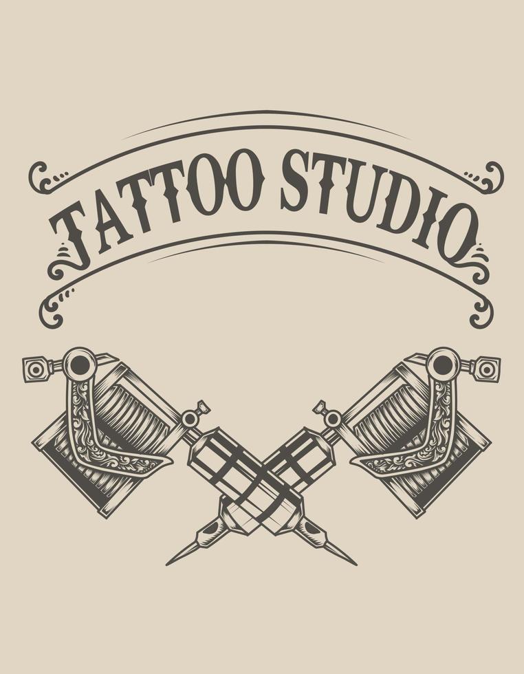 logotipo de estudio de tatuaje de dos máquinas vintage vector