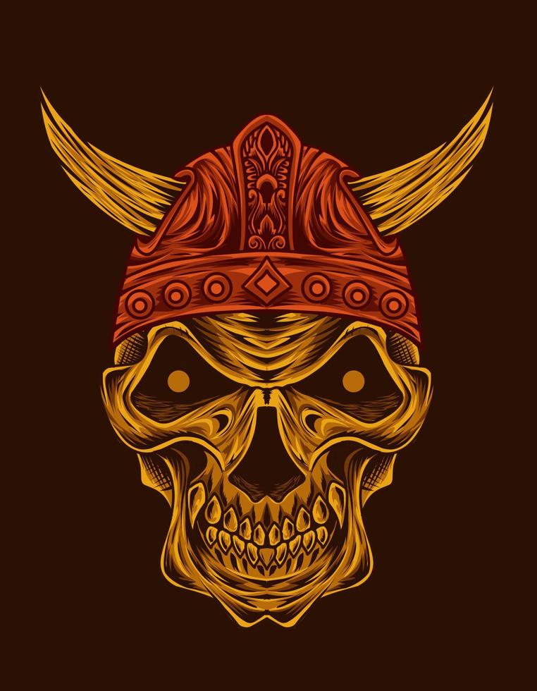 ilustración, vector, vikingo, cráneo, cabeza vector