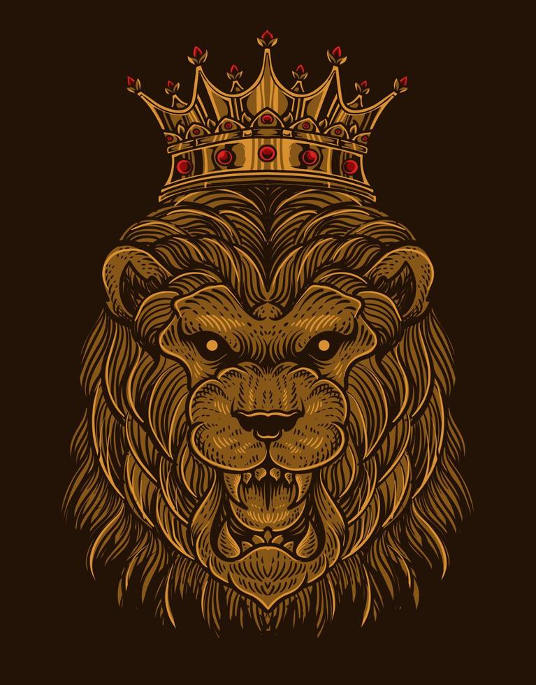 illustration lion king with engraving style vector