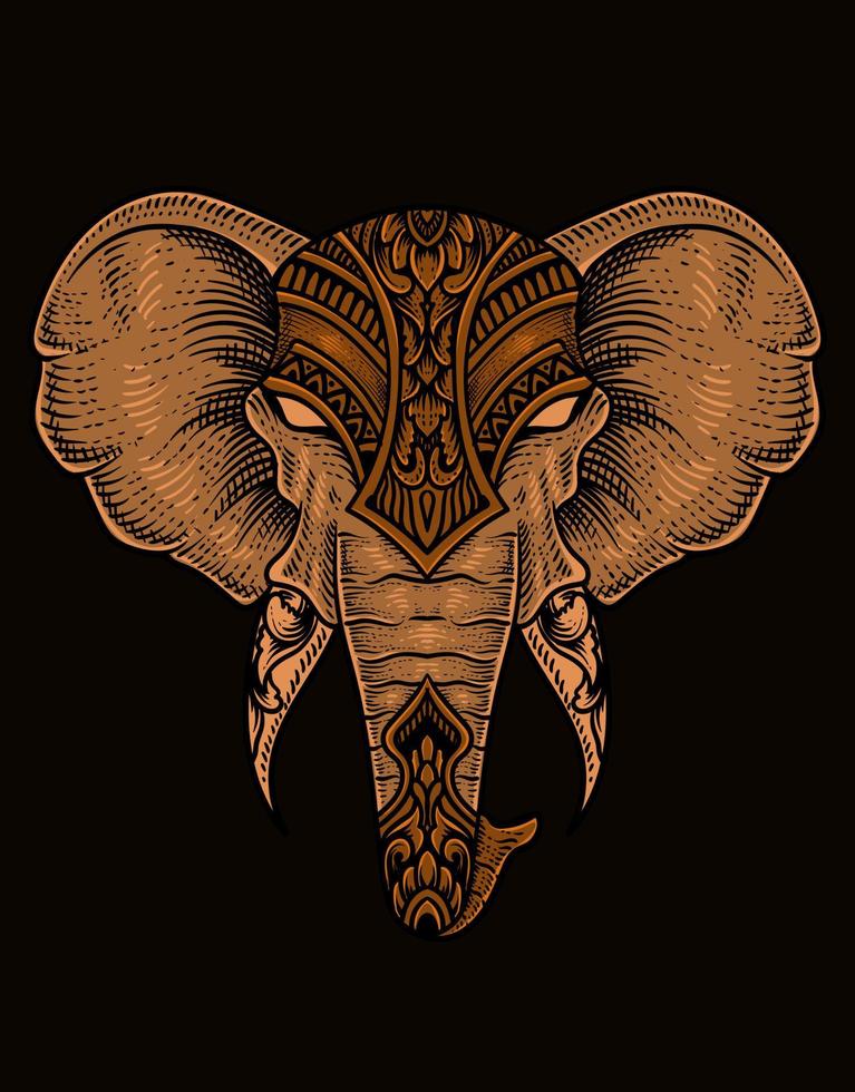 illustration elephant head engraving style with mask vector