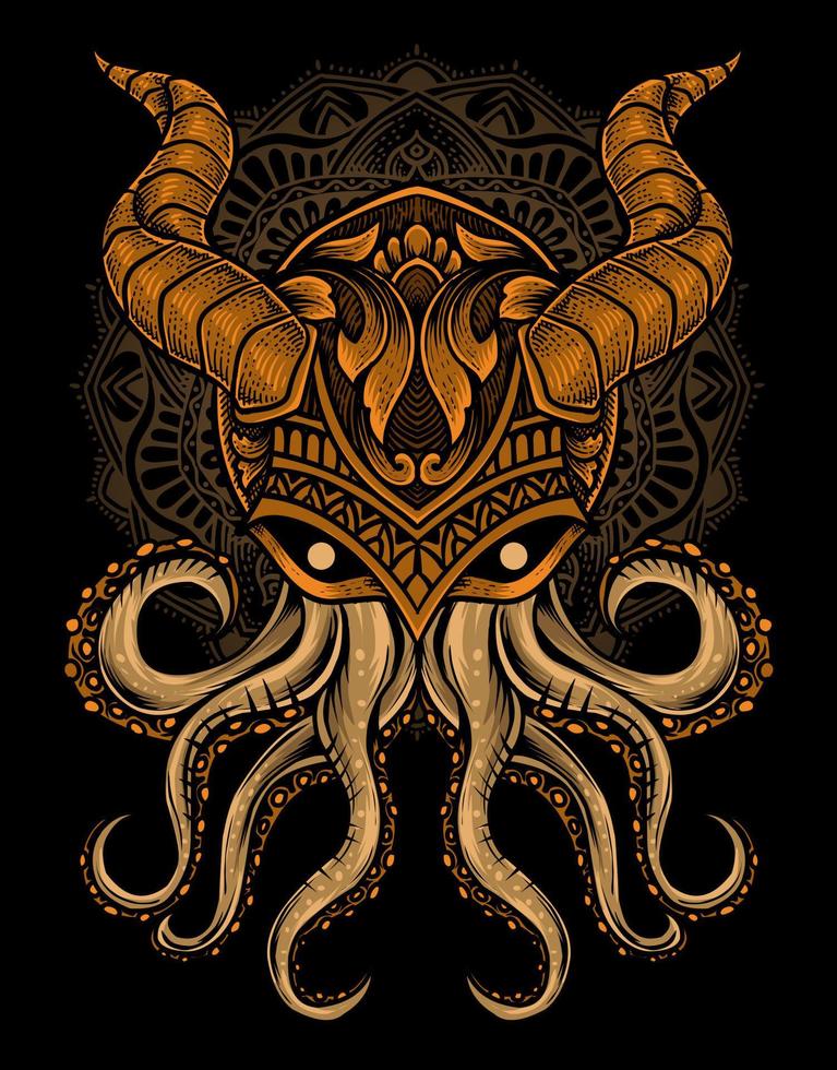 illustration vintage octopus with mask vector