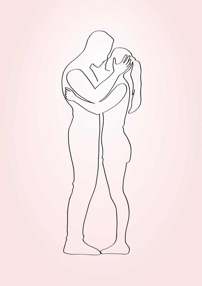 Minimalist Style Continuous One-Line Love Drawing. Vector Illustration