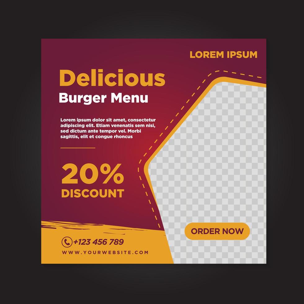 Plantilla de diseño de publicación de banner de redes sociales de comida de restaurante vector
