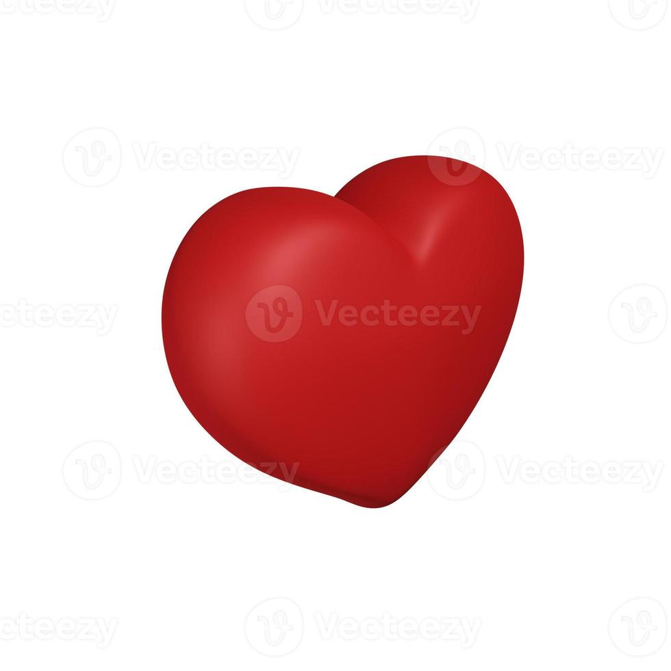 forma de corazón, corazón rojo, símbolo de corazón de amor sobre fondo blanco, representación 3d foto