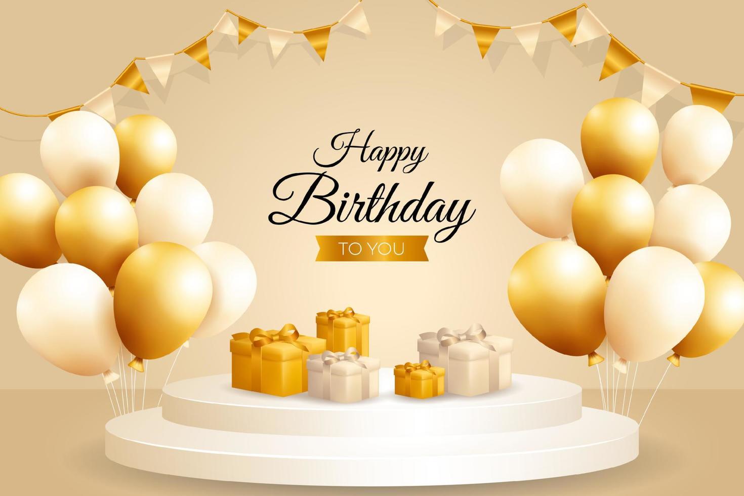 Happy birthday background design with realistic bunch of flying golden balloons vector