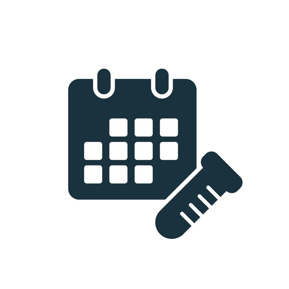 Calendar and Test Tube Silhouette icon. Schedule of Take Test, Donate Blood. Annual checkup icon. Red Day for Check of Treatment. Vector illustration.