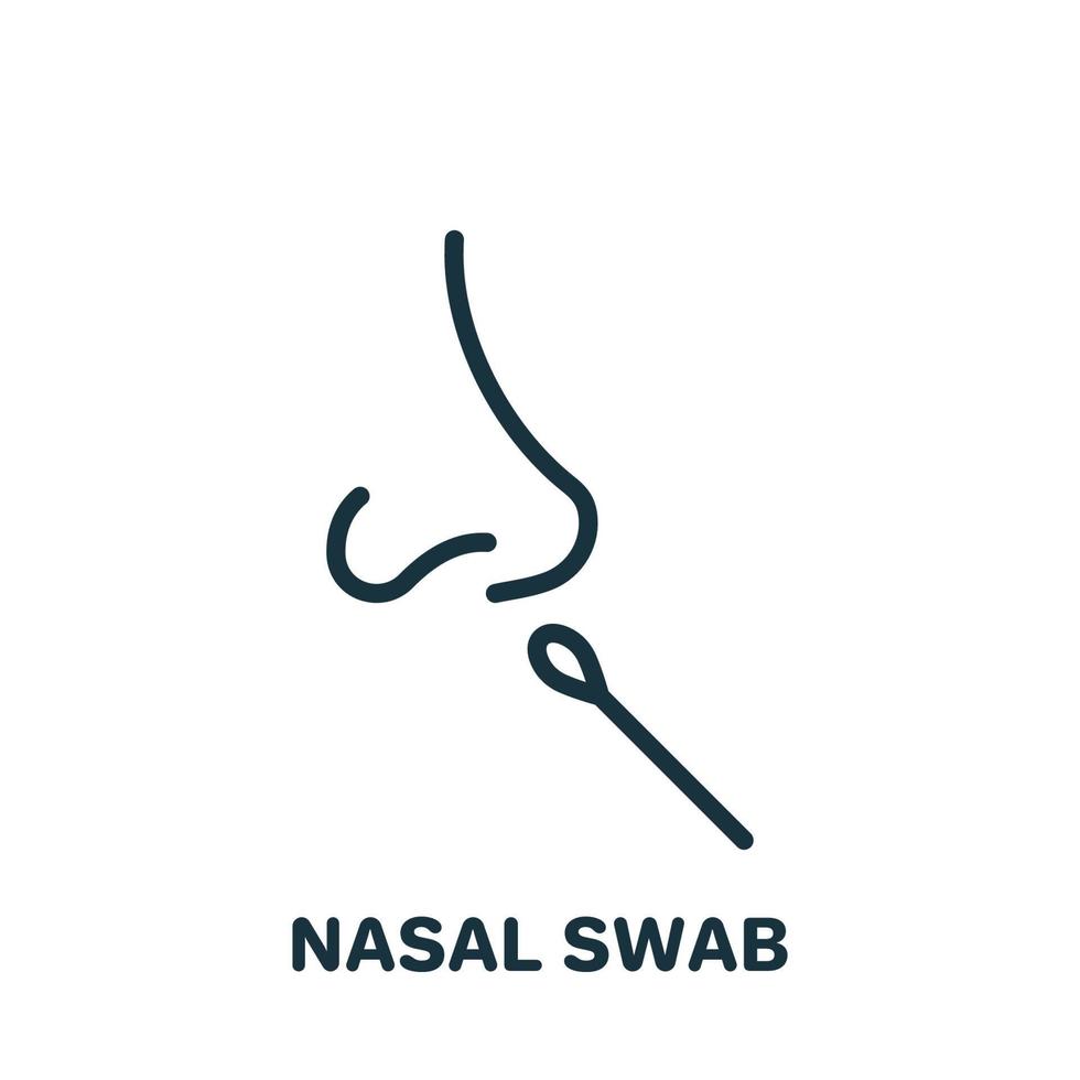 Nasal Swab Test Line Icon. Nasal Analysis Swab for Corona Linear Pictogram. DNA exam with Nasal Swab Outline Icon. Isolated Vector Illustration.