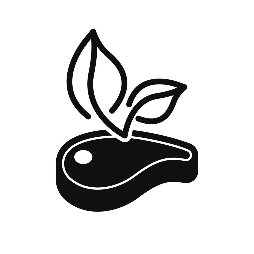 Artificial Vegan Meat Silhouette Icon. Vegetarian Fake Meat Plant Based Pictogram. Meatless Veggie Steak Black Icon. Healthy Organic Product. Isolated Vector Illustration.