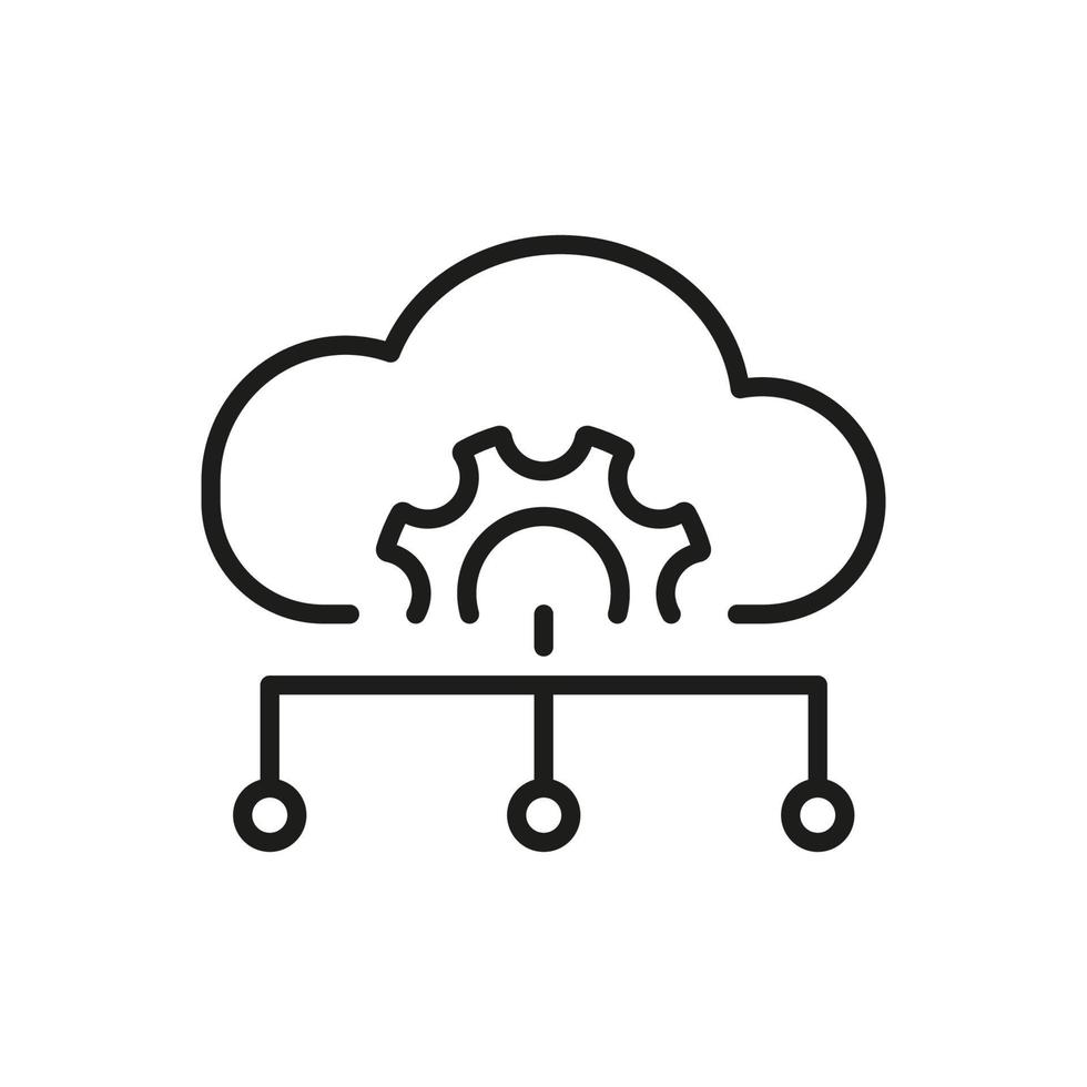 Cloud Management and Server Setting Line Icon. Digital Cloud with Gear Configuration Concept Outline Icon. Cloud Computing Configuration Linear Pictogram. Vector Illustration.