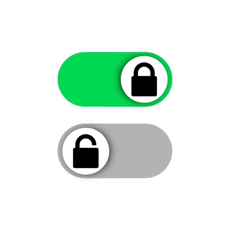 On and Off toggle switch buttons. Lock and unlock icon. Padlock vector