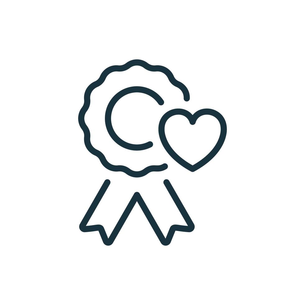 Award for Achievements Line Icon. Charity Concept. Emblem, Reward, Medal with Heart in Donation Linear Pictogram. Trophy in Charity, Outline Icon. Isolated Vector Illustration.