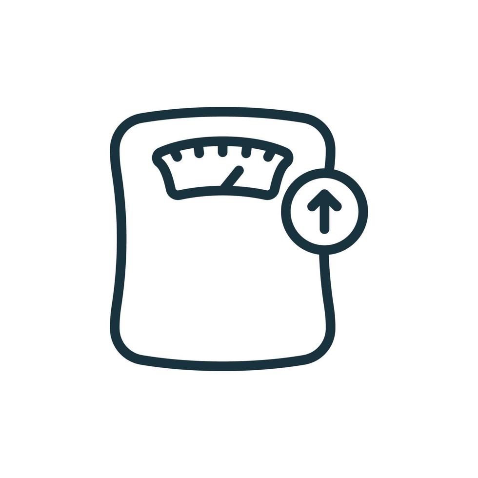 Weighing Machine Line Icon. Weight Gain Concept. Weight Control Concept Linear Pictogram. Bathroom Floor Scales Outline Icon. Isolated Vector Illustration.