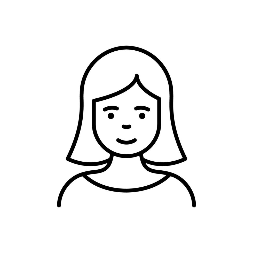 mujer, icono de línea de dama. chica con cara de belleza y pictograma lineal de peinado. icono de contorno de avatar femenino para perfil de usuario. mujer de negocios, oficinista. ilustración vectorial aislada. vector