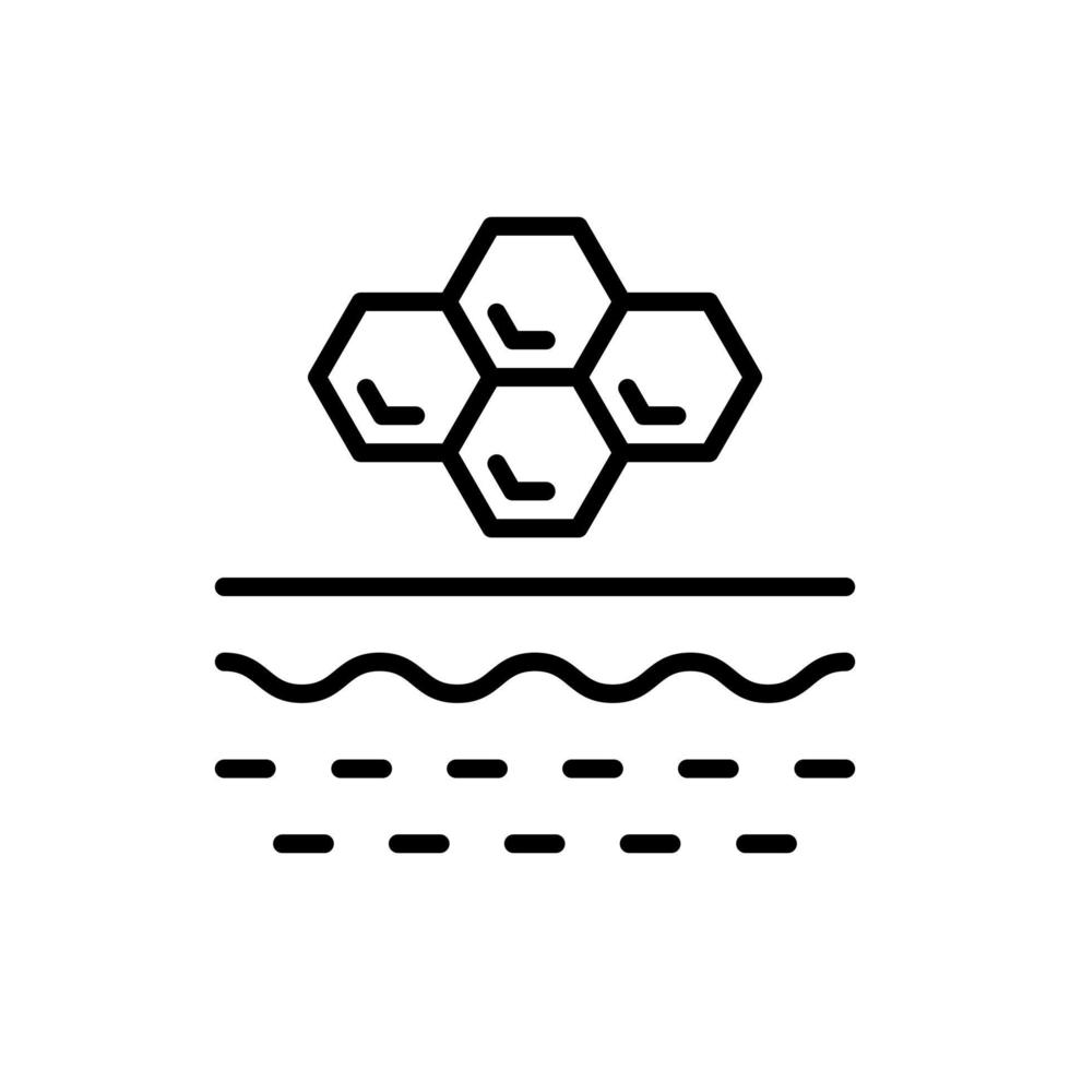 Honey Product for Skin Care Line Icon. Collagen Extract for Cosmetic Procedure Linear Pictogram. Honeycomb Hexagon on Skin Structure Outline Icon. Isolated Vector Illustration.