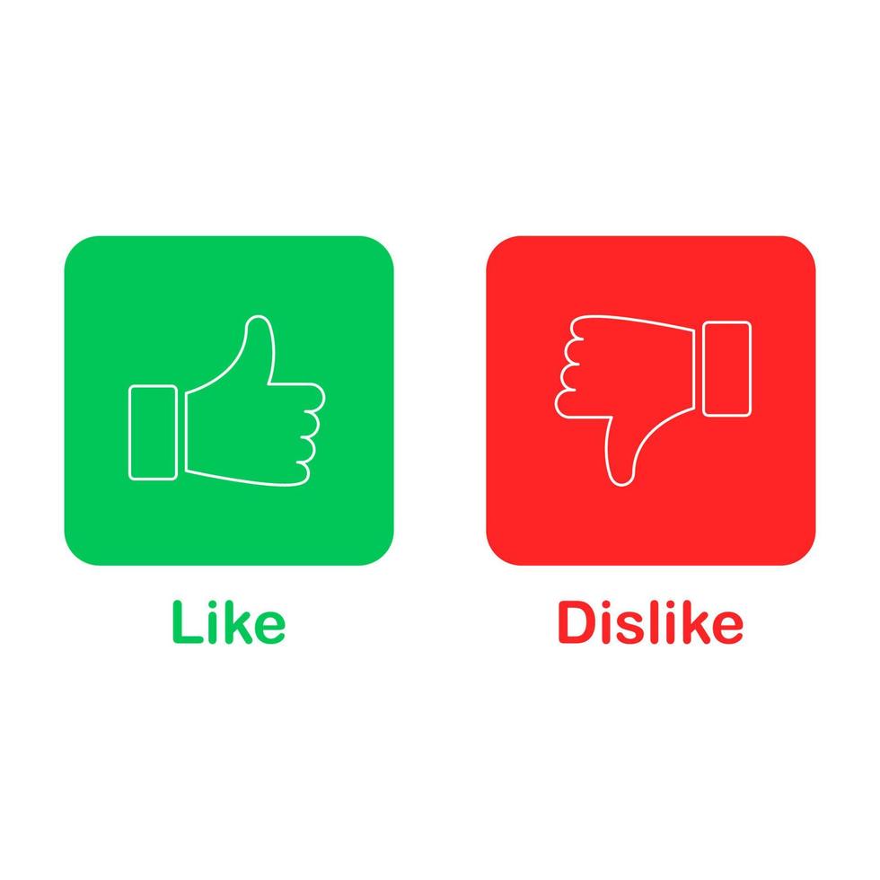 Thumb up and down red and green icon. Like and dislike line button. Vector