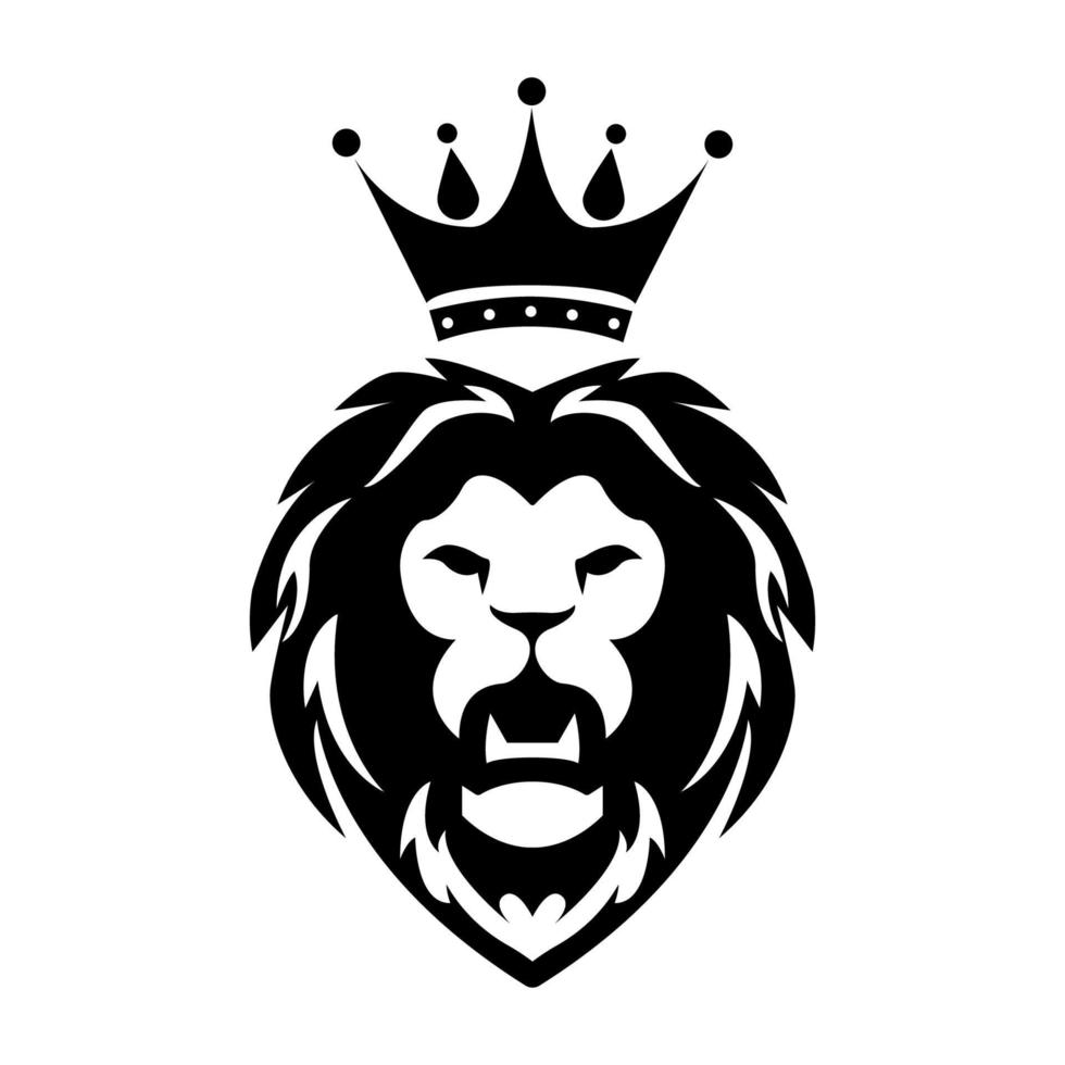 Black lion head and crown icon vector