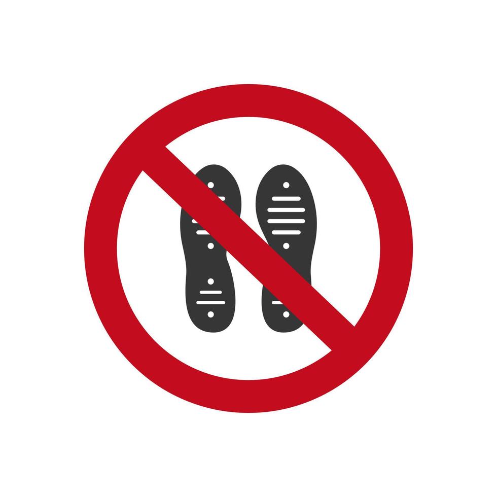 no pise la señal. icono de zapatos de suela de impresión. no soporte la señal roja. símbolo para áreas públicas. vector