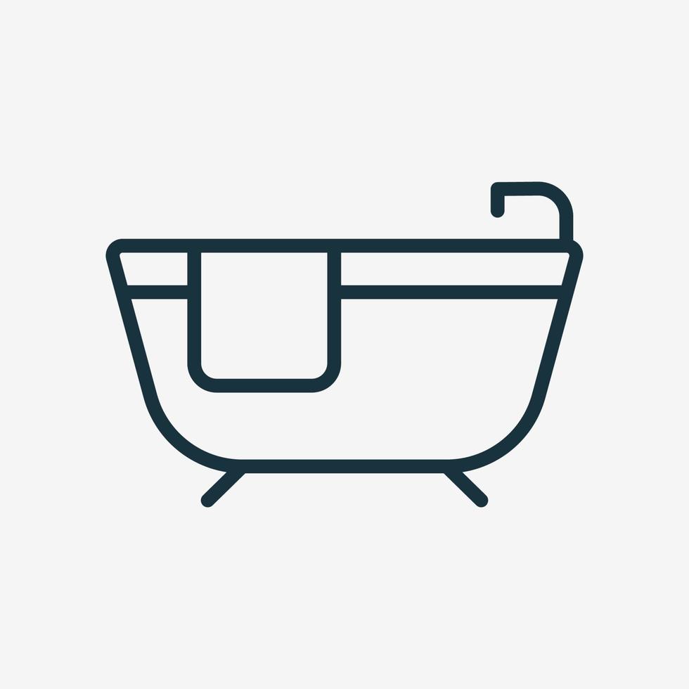 Bath Line Icon. Bathtub with Tap and Towel Linear Pictogram. Bathroom Outline Icon. Isolated Vector Illustration.