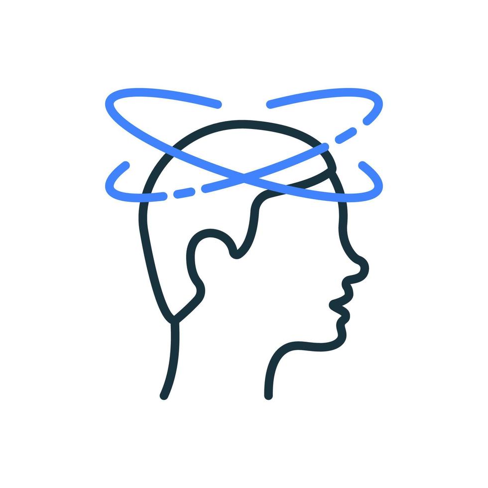 Man Feel Dizzy Line Icon. Dizziness, Migraine, Headache, Distracted Head Linear Pictogram. Tired Man with Nausea Outline Icon. Isolated Vector Illustration.