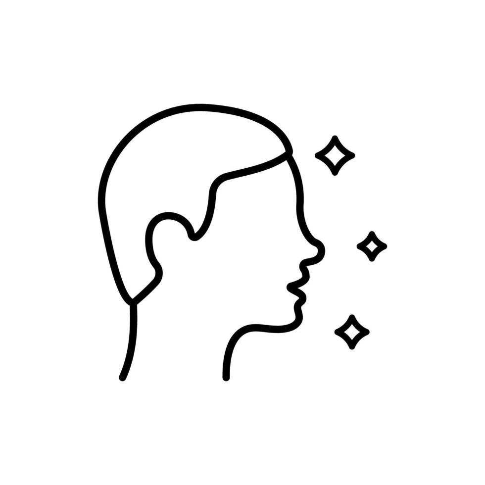 icono de línea de perfil de hombre. niño con cara de belleza y pictograma lineal de peinado. cara masculina en el icono de contorno de vista lateral. ilustración vectorial aislada. vector