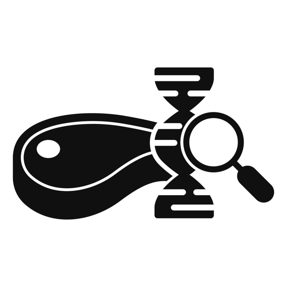 Research of Gene Modified Meat Silhouette Icon. Magnifier, Dna Molecule, Meat Black Pictogram. Artificial Food Concept. Genetic Cultured Meat Icon. Isolated Vector Illustration.