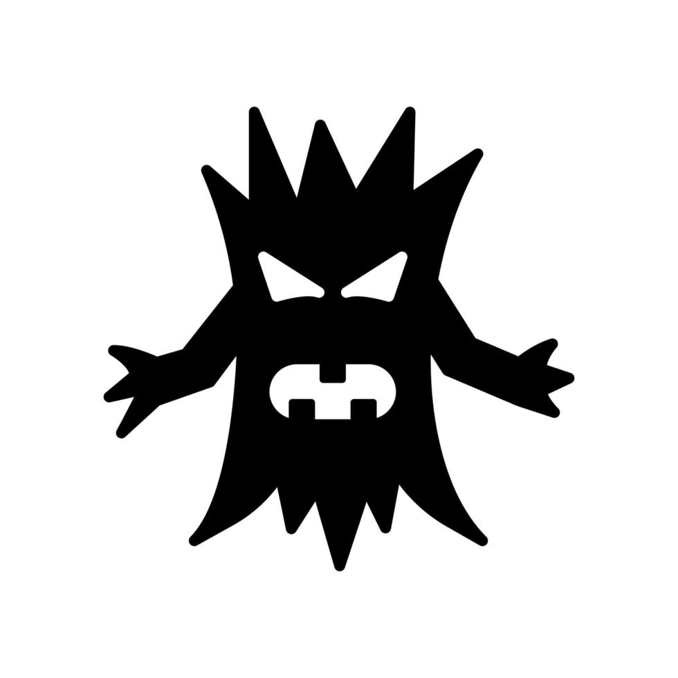espeluznante árbol negro de halloween con icono de silueta de cara espeluznante. árbol monstruo aterrador con pictograma de glifo de mano de rama. icono de decoración de Halloween. ilustración vectorial aislada. vector