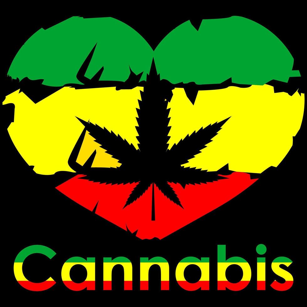 Love marijuana. Reggae illustration. Cannabis or marijuana green vector leaf