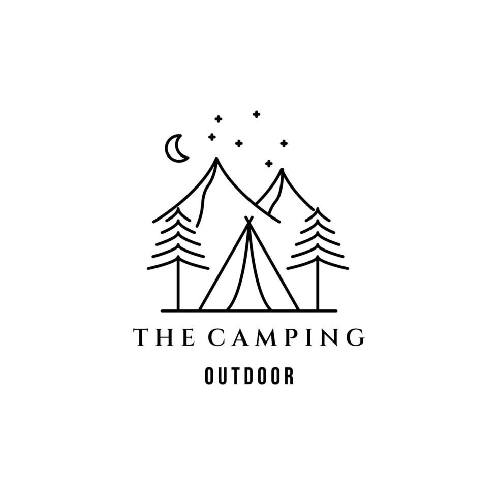 diseño de ilustración de logotipo minimalista de arte de línea de campamento de montaña vector
