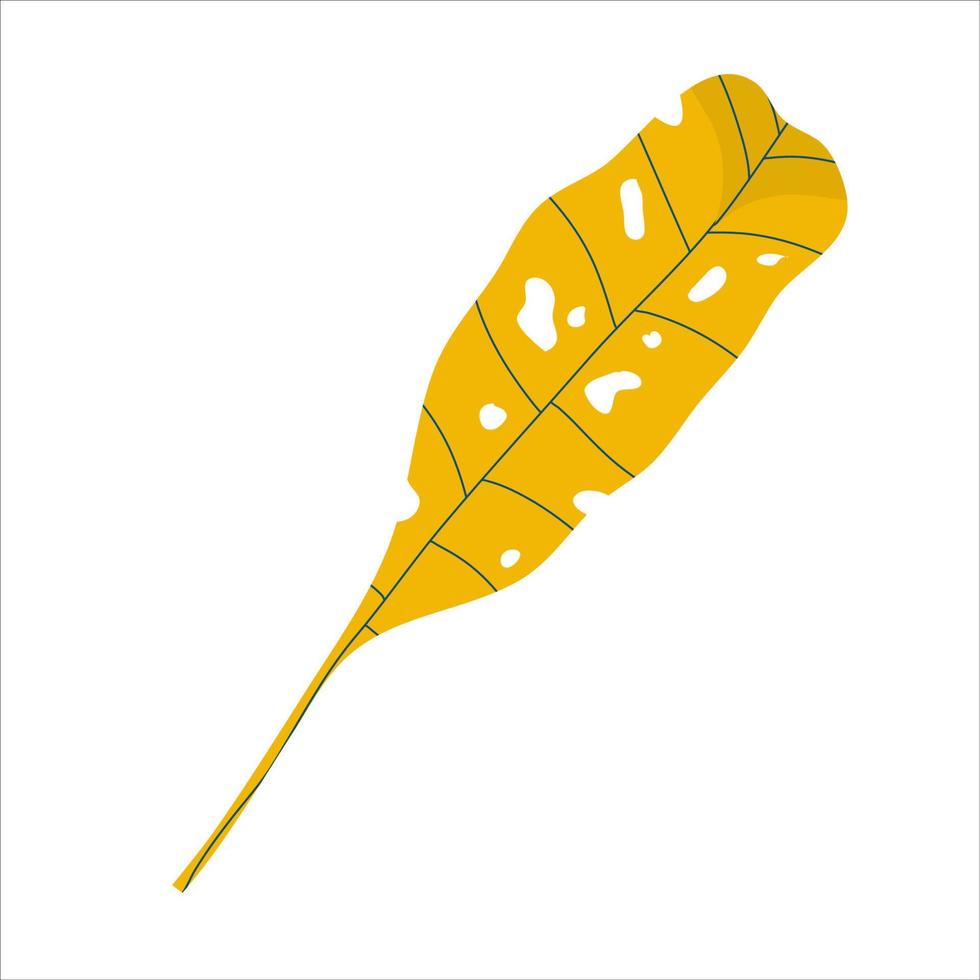 Tropical flat leaves isolated on white background. Trendy collection with yellow tropical flat leaves for summer design. Jungle vector art.