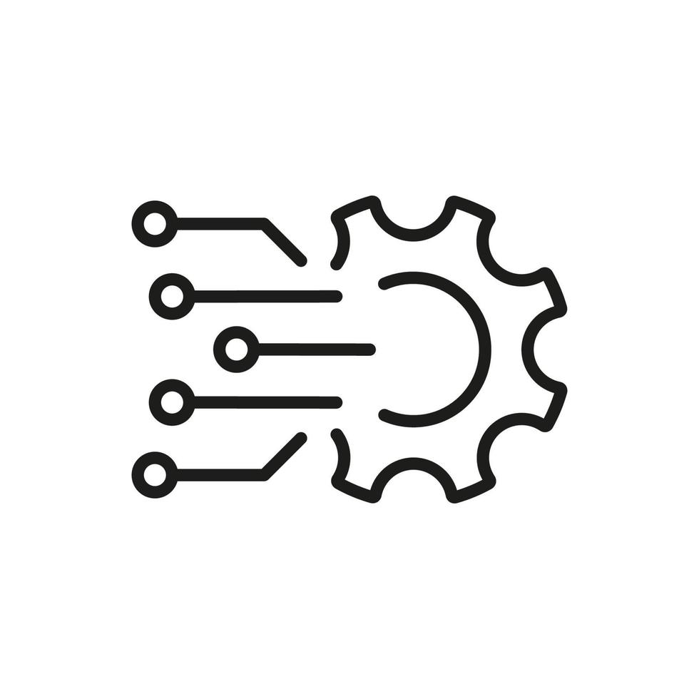 Digital Tech Concept Line Icon. Gear Sign of Business Solution Linear Pictogram. Digital Cog Wheel Symbol Electronic Technology Network Outline Icon. Isolated Vector Illustration.
