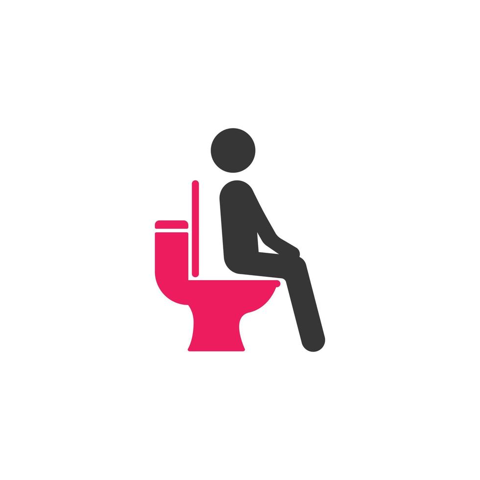 Man in toilet. Wc flat icon. Sit on pink toilet. Vector