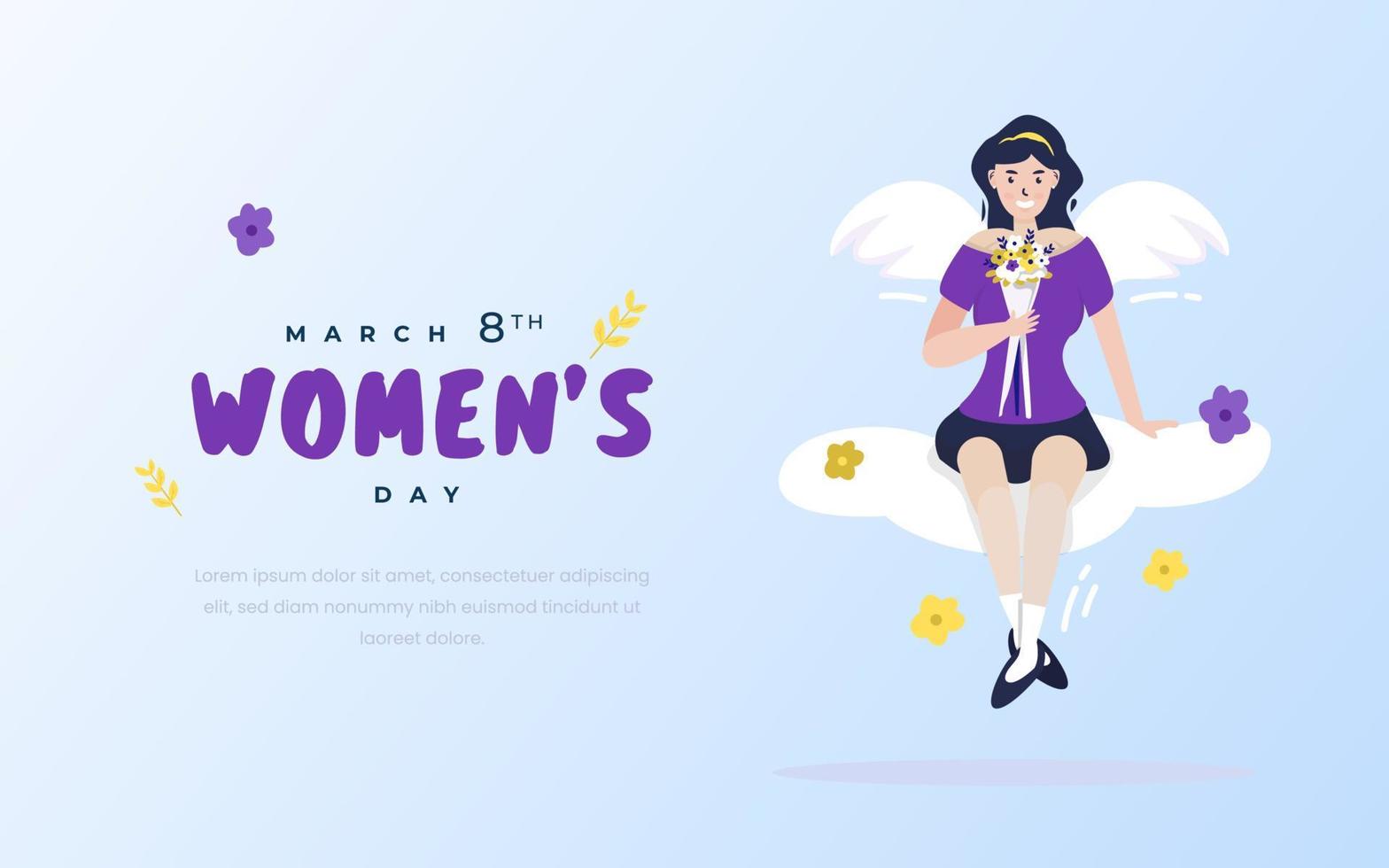 Cute angel character for women's day illustration banner vector