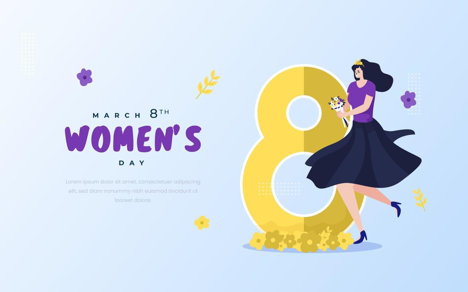 feliz 8 de marzo día de la mujer en banner de diseño plano vector