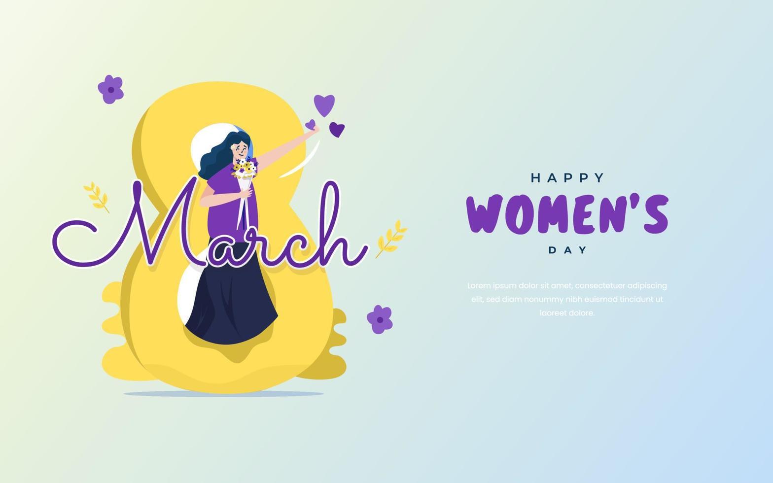 8 de marzo día internacional de la mujer banner de ilustración plana vector