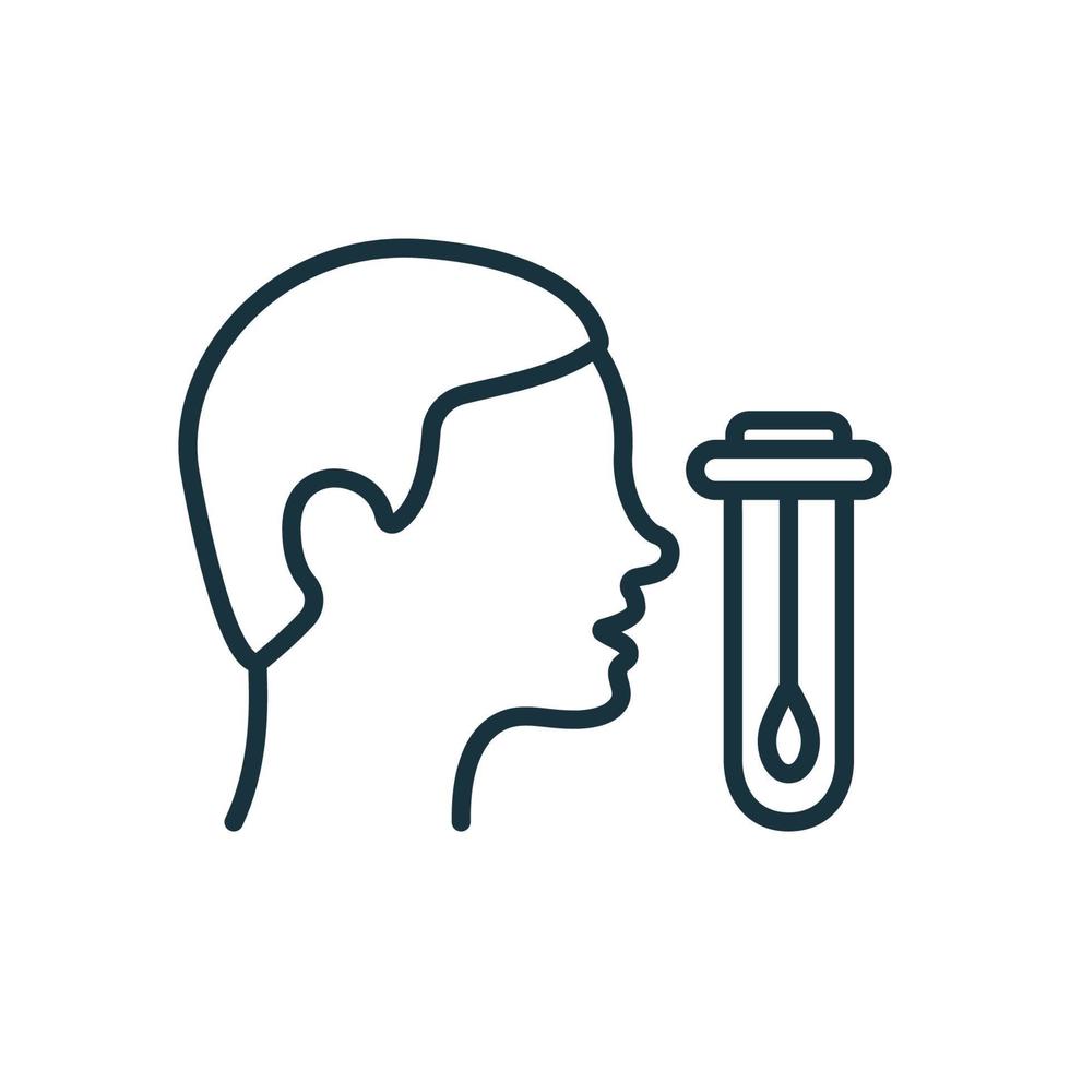 Nasal Swab Test with Human Profile Line Icon. Nasal Analysis Swab for Corona Linear Pictogram. DNA exam with Nasal Swab Outline Icon. Isolated Vector Illustration.
