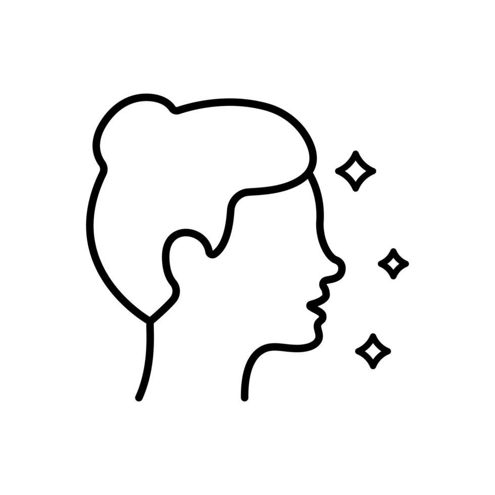 icono de línea de perfil de mujer. dama con cara de belleza y pictograma lineal de peinado. rostro femenino en el icono de contorno de vista lateral. ilustración vectorial aislada. vector