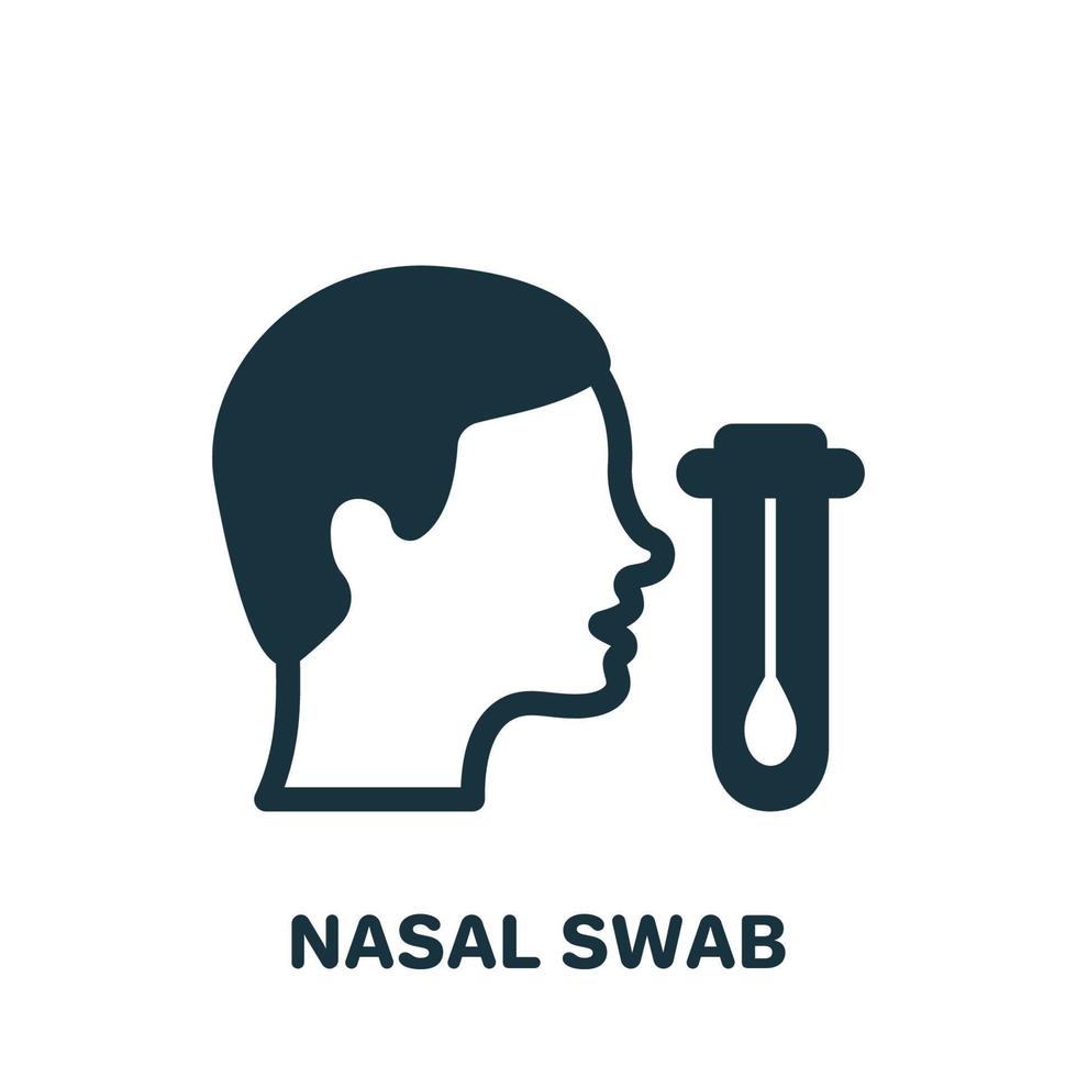 Nasal Swab Test with Human Profile Silhouette Icon. Nasal Analysis Swab for Corona Pictogram. DNA exam with Nasal Swab Glyph Icon. Isolated Vector Illustration.