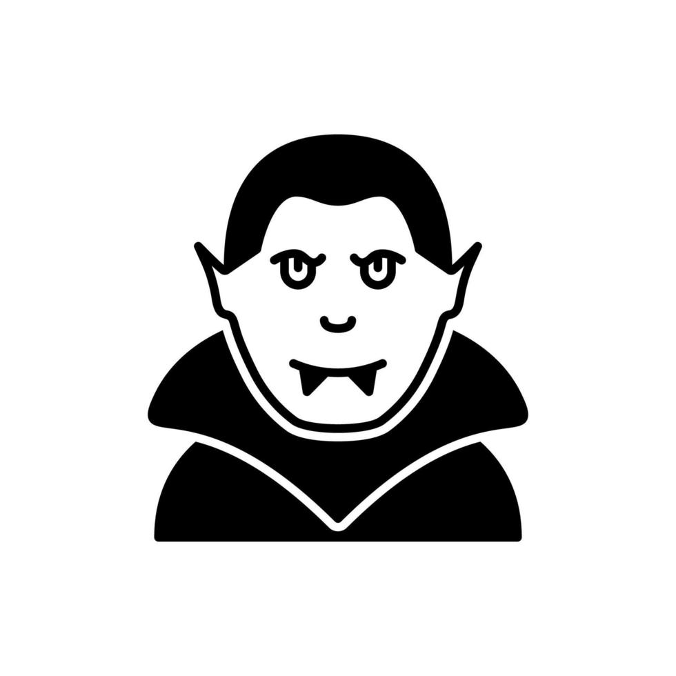 icono de silueta de drácula aterrador de Halloween. pictograma de glifo de personaje de vampiro lindo negro. espeluznante icono de retrato de vampiro de Drácula. disfraz de Halloween. ilustración vectorial aislada. vector