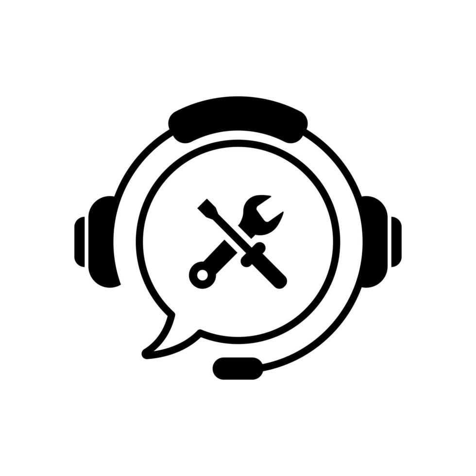 icono de línea de servicio al cliente de soporte técnico. auriculares y herramientas de reparación describen el pictograma. línea directa de información en línea y línea de atención al cliente. ilustración vectorial vector