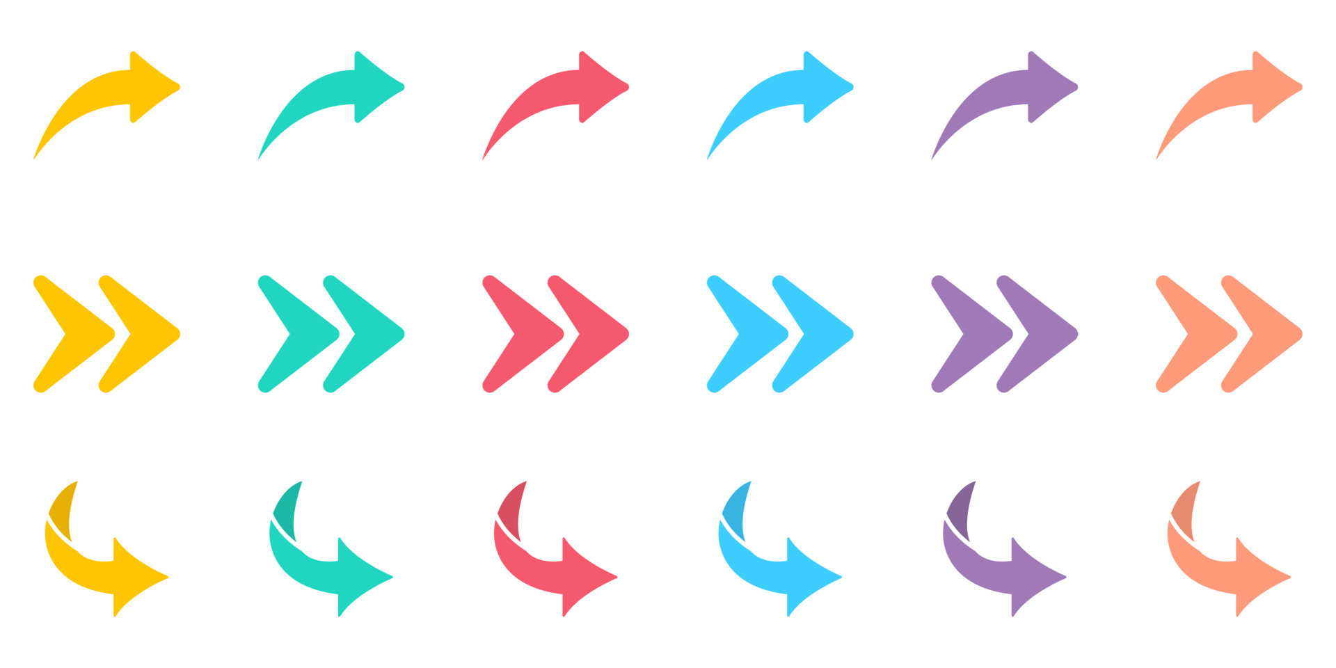 Color Arrow Digital Icon Set. Right, Next, Share Link, Back, Forward