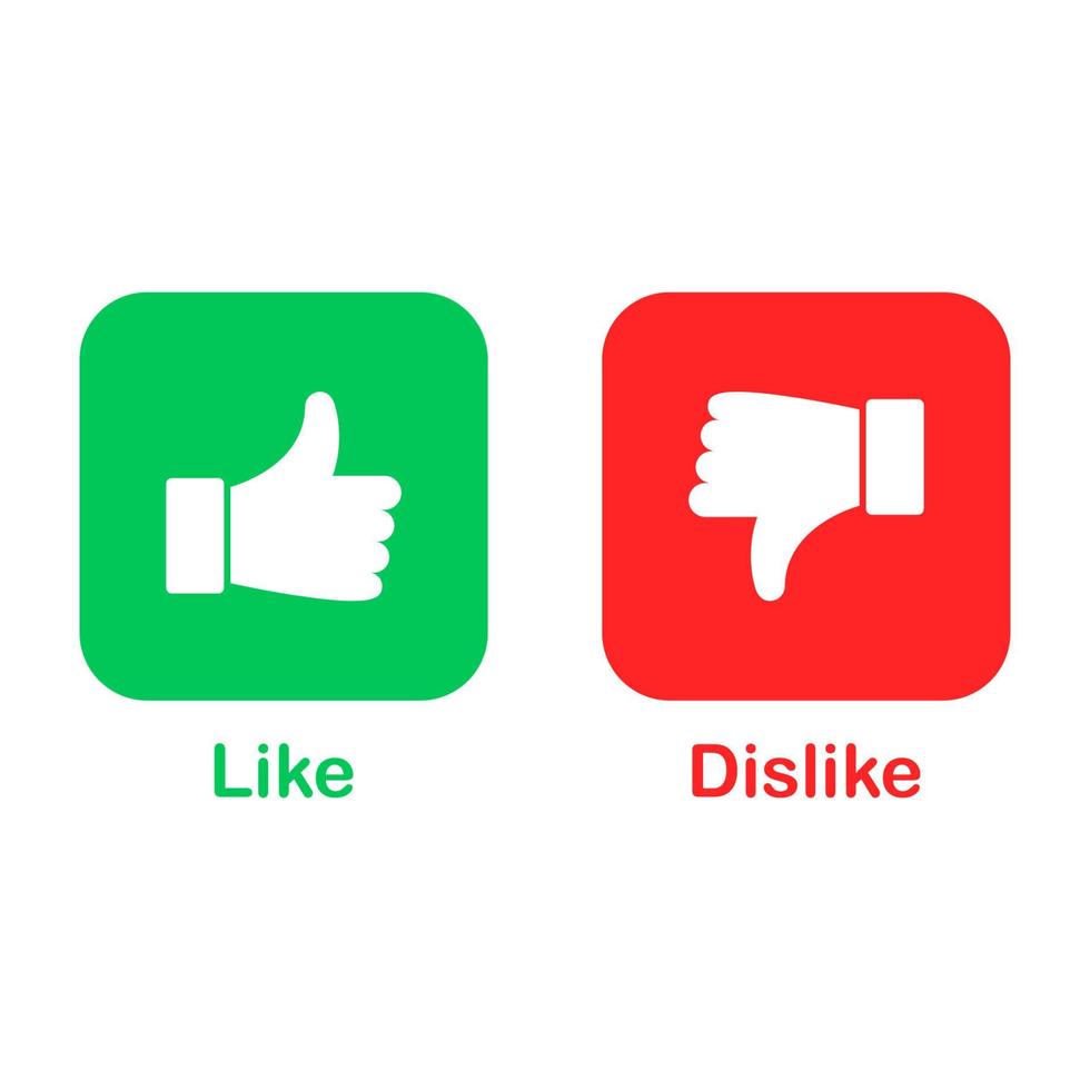Thumb up and down red and green icons. Like and dislike button. Vector