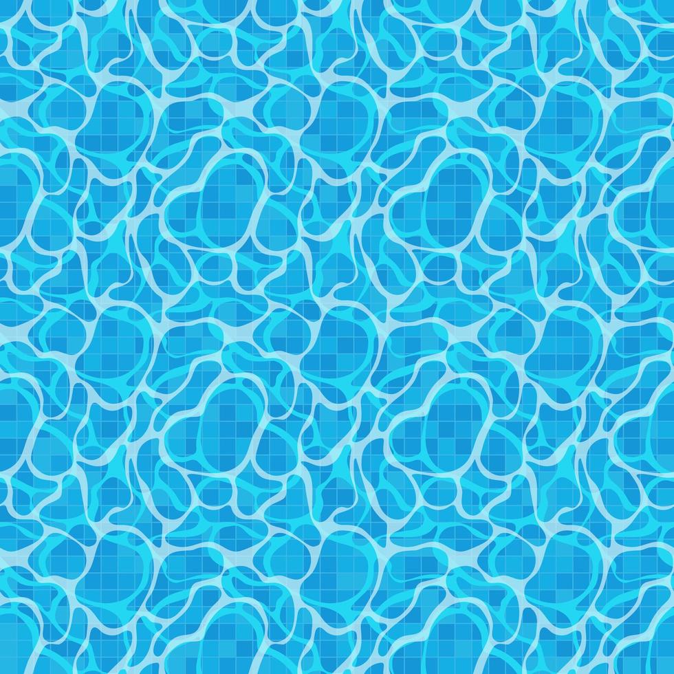 Blue water surface background. Pool tile. Light ripple texture. Vector seamless pattern.