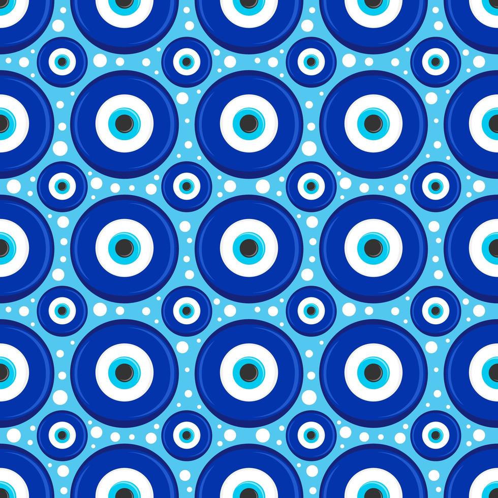 Evil eye seamless pattern. Symbol of protection in Turkey and Greece. Background with blue nazar talismans. Vector amulet